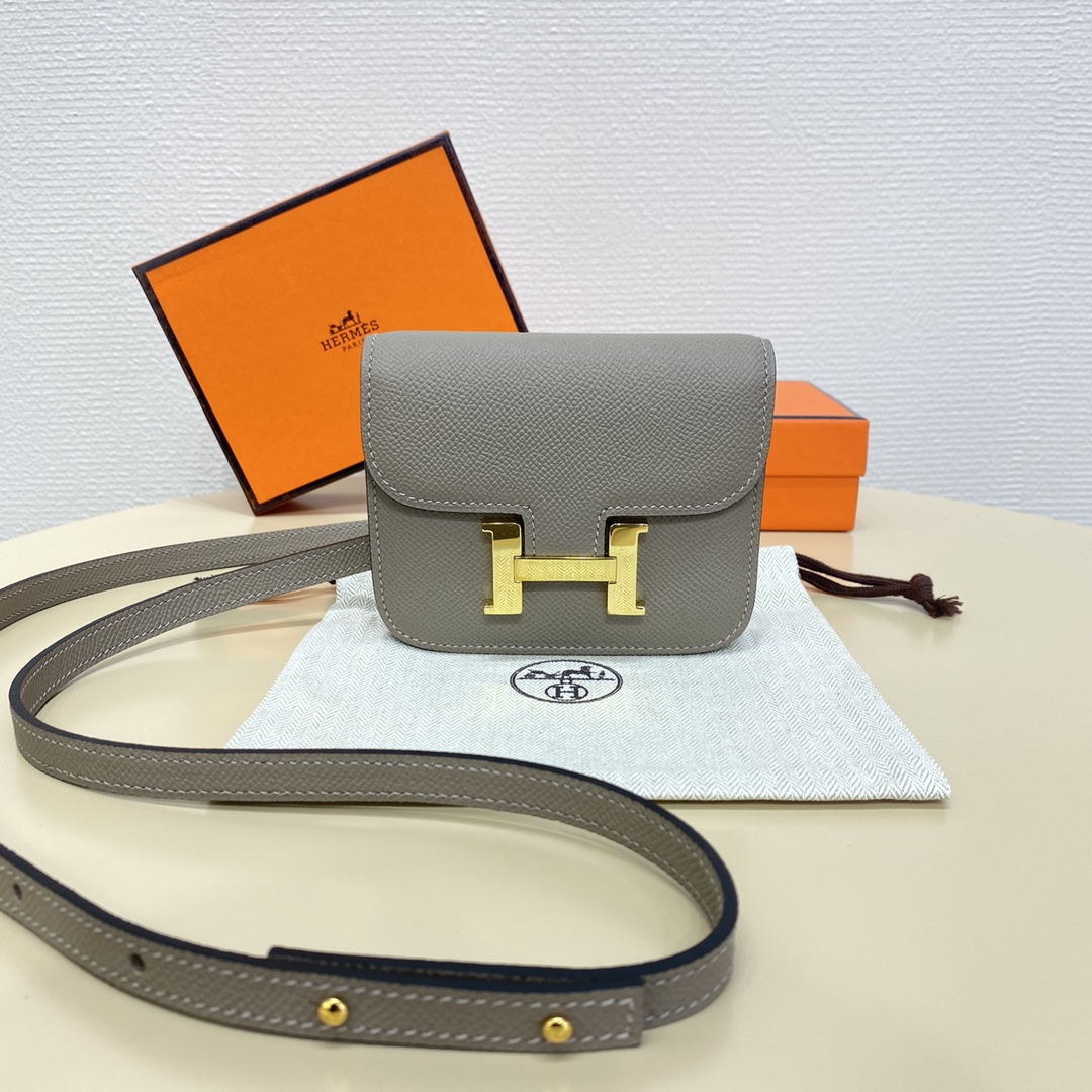 Hermes Constance Slim Wallet Belt Bag In Gris Asphalte Epsom Leather